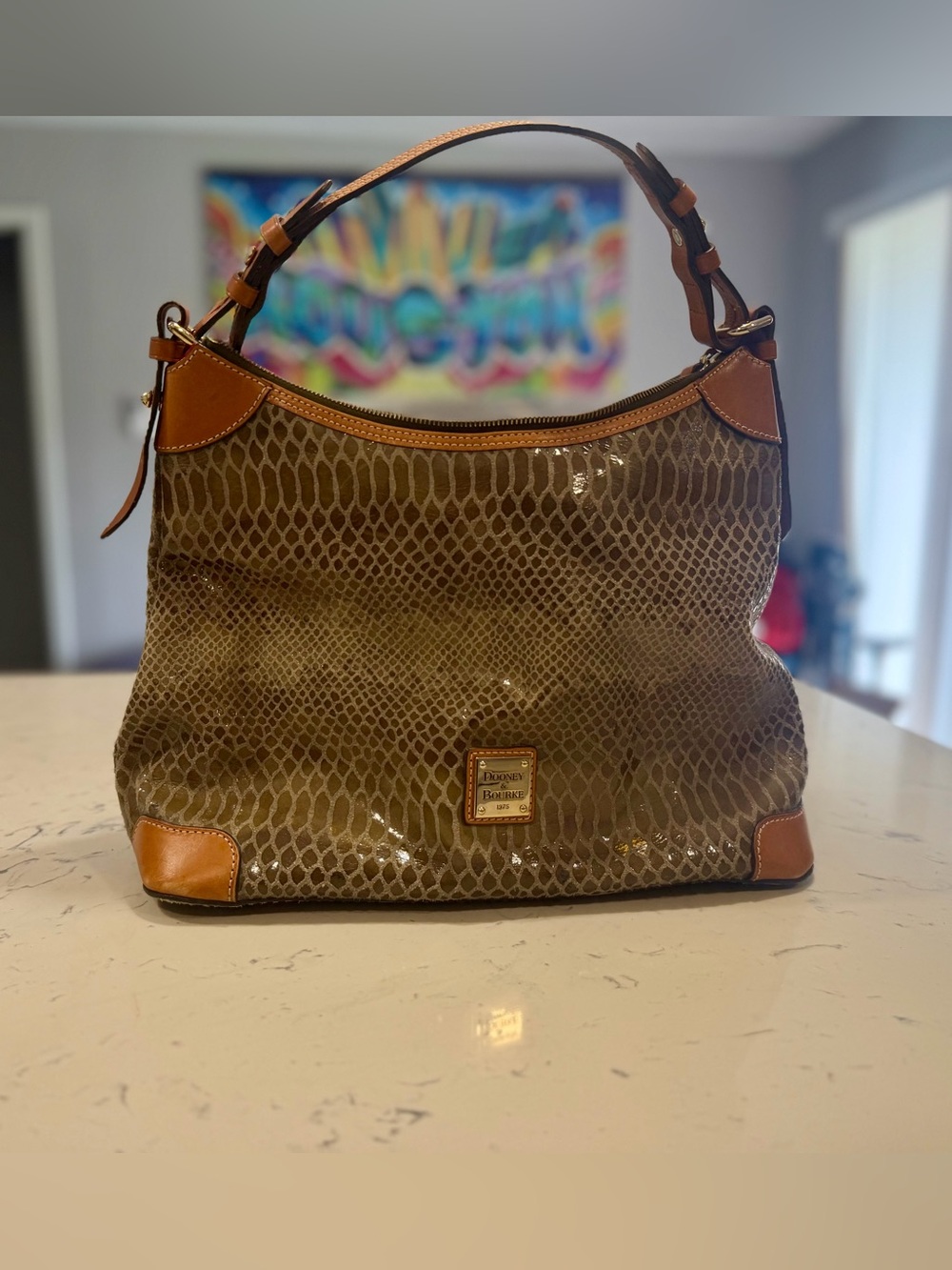 Vintage Dooney Bourke Erica Snakeskin Olive Green Shoulder Bag Hobo womens Purse